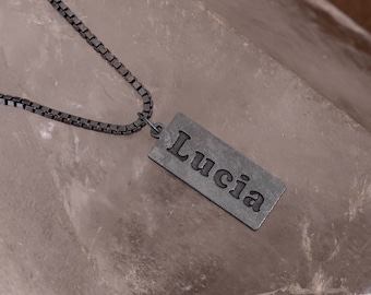 Engraved Sterling Silver Bar Necklace - Personalized Mens Jewelry