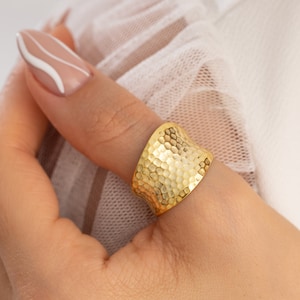 Sterling Silver Plated Brass Boho Ring: Chunky Hammered Band