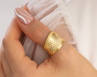 Sterling Silver Plated Brass Boho Ring: Chunky Hammered Band