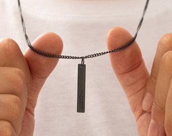Engraved Sterling Silver Bar Necklace for Men - Personalized Handmade Jewelry