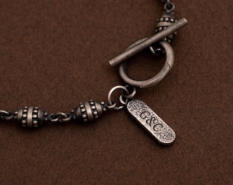 Pulsera de cadena de plata esterlina para hombre: identificación con nombre personalizada, hecha a mano