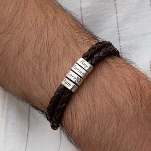 Personalized Mens Bracelet, Mens Bracelet, Handmade Leather Name Bracelet, Christmas Gifts for Him Kid Dad Boyfriend, Anniversary Gift