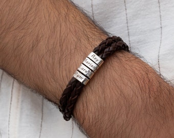 Bracelet homme personnalisé, bracelet homme, bracelet nom en cuir fait main, cadeaux de Noël pour lui enfant papa petit ami, cadeau d’anniversaire