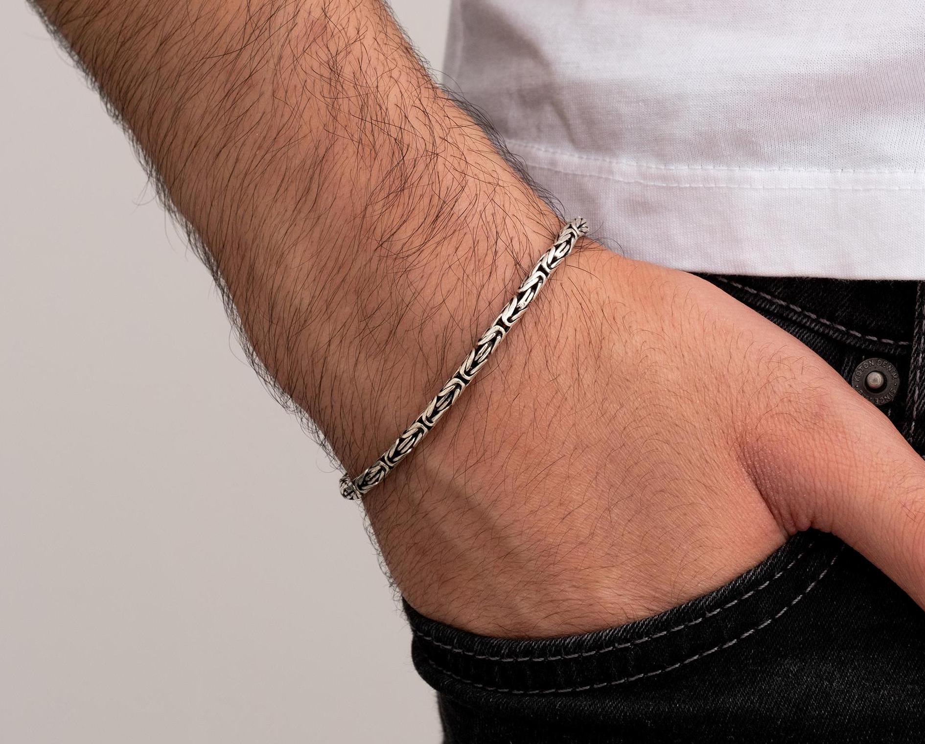 925 Sterling Silver King Chain Bracelet , Silver Byzantine Bracelet , Mens Handmade Chain , Gift for Dad , Mens Silver Chain Bracelet