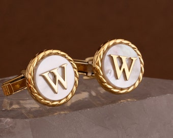 Personalized Initial Cufflinks: Sterling Silver, Pearl, Engraved
