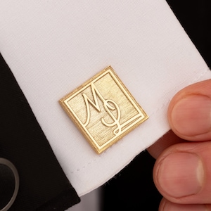 Gemelos de plata de ley con monograma: gemelos personalizados con inicial grabada