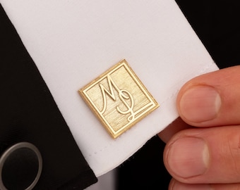 Sterling Silver Monogram Cufflinks: Personalized Initial Engraved Cufflinks