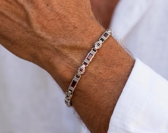 925 Sterling Silver Ruby Mens Bracelet , Ruby Mens Bracelet , Unique Gift Idea for Men ,  Handmade Mens Bracelet , Christmas Gift