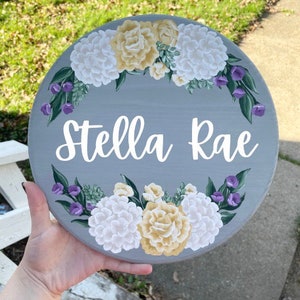 Custom Painted Baby Name Sign, Baby Girl Nursery Decor, Gallery Wall Sign, Hand Painted Floral Sign, Large Wood Name Sign, hand Lettered