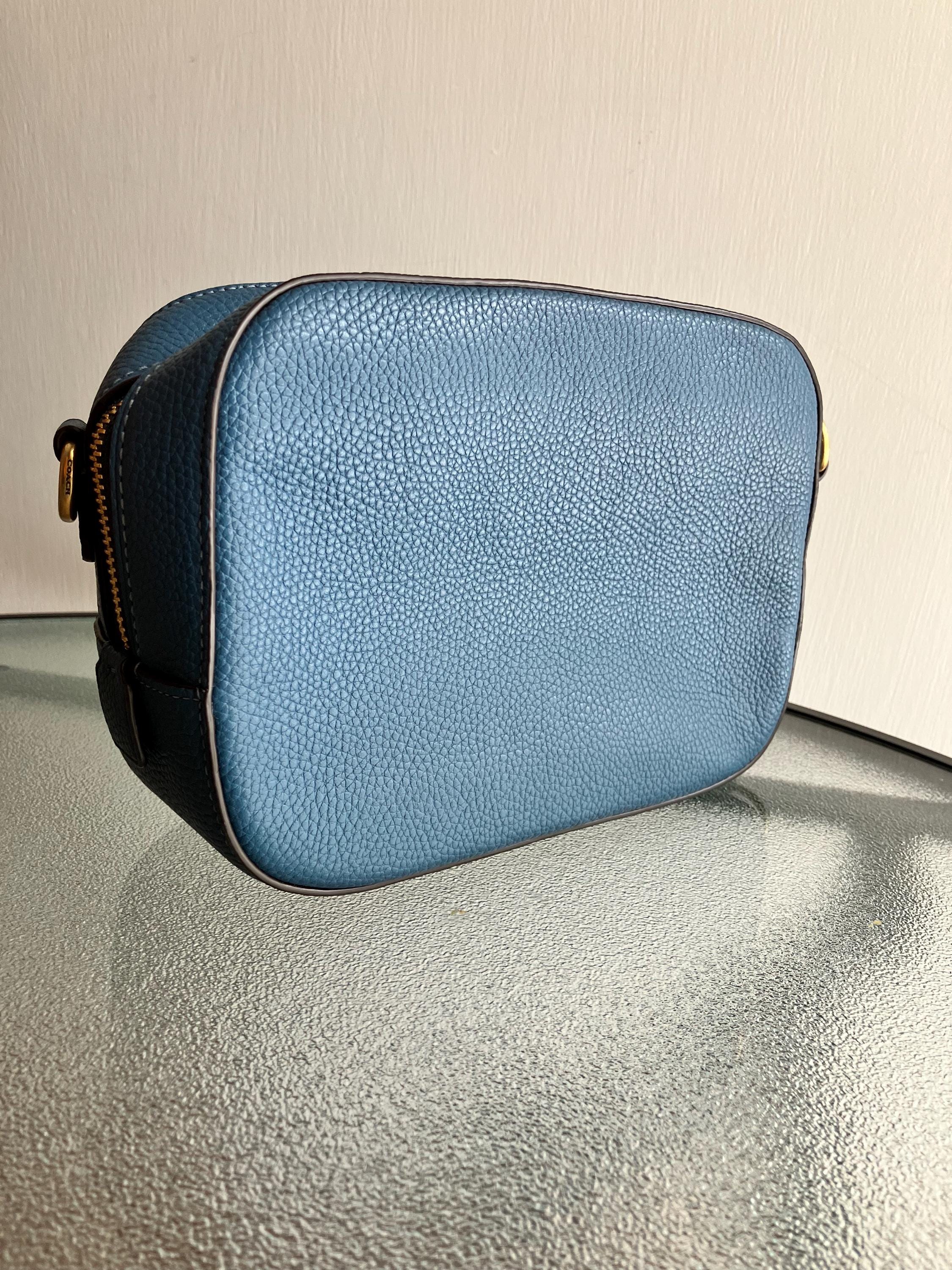 Modern Coach Camera Bag 29411 Sage Blue Polished Pebble Leather 