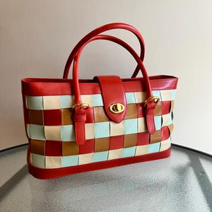 Cabas en cuir à carreaux et patchwork Cynthia Rowley Multi