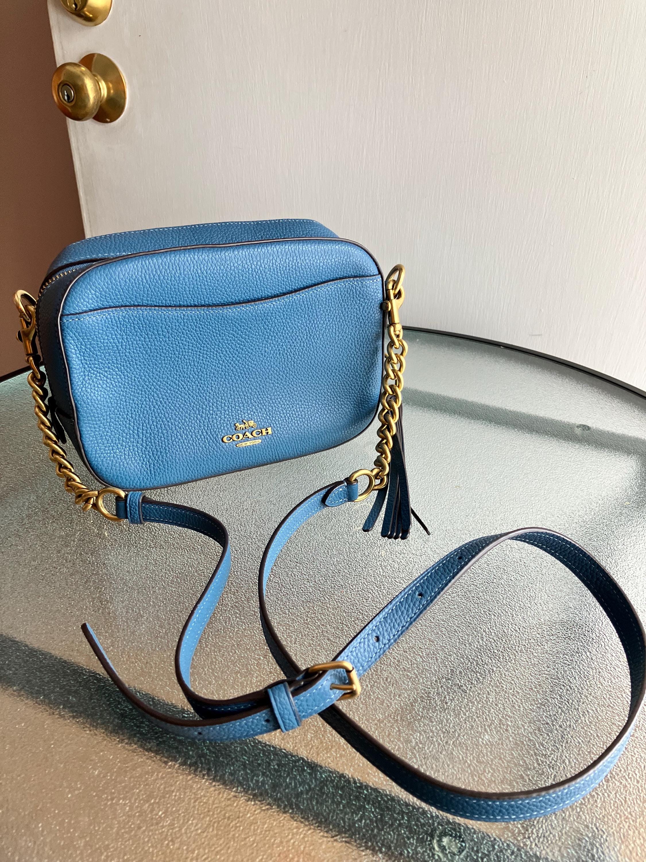 Modern Coach Camera Bag 29411 Sage Blue Polished Pebble Leather 