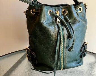 Rebecca Minkoff Moto Leather Bucket Bag Hunter Green