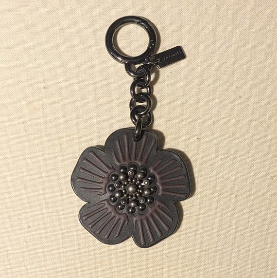 Coach Tea Rose Black Glovetanned Leather Bag Charm Gunmetal - Etsy