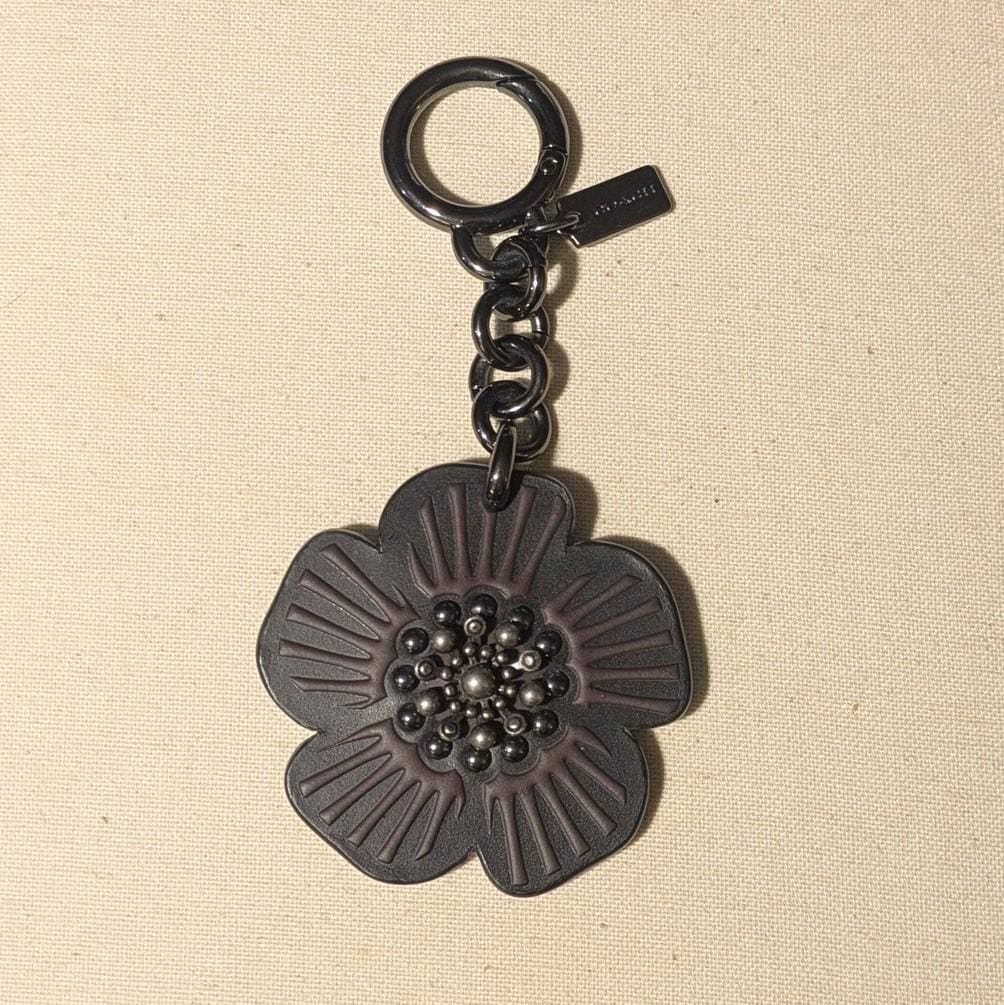 Coach Tea Rose Black Glovetanned Leather Bag Charm Gunmetal - Etsy
