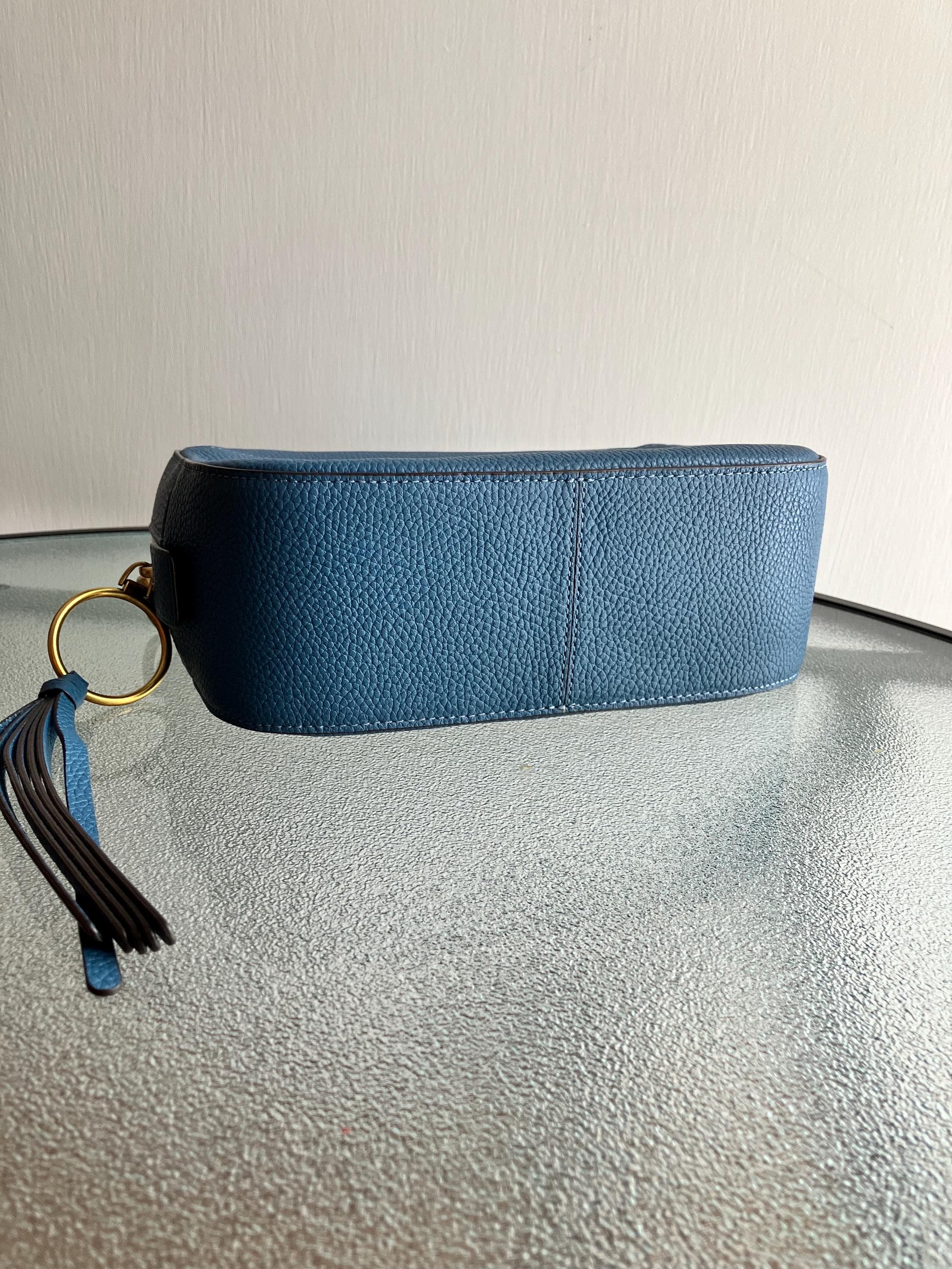 Modern Coach Camera Bag 29411 Sage Blue Polished Pebble Leather 