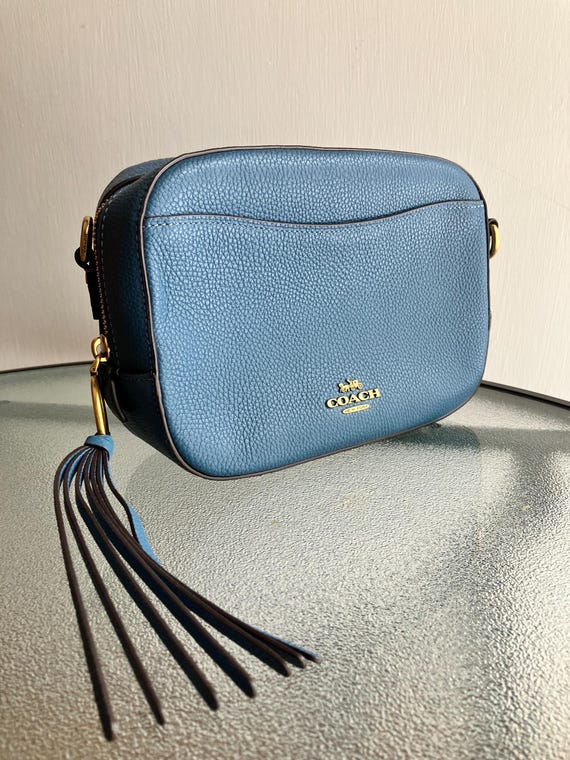 Modern Coach Camera Bag 29411 Sage Blue Polished Pebble Leather