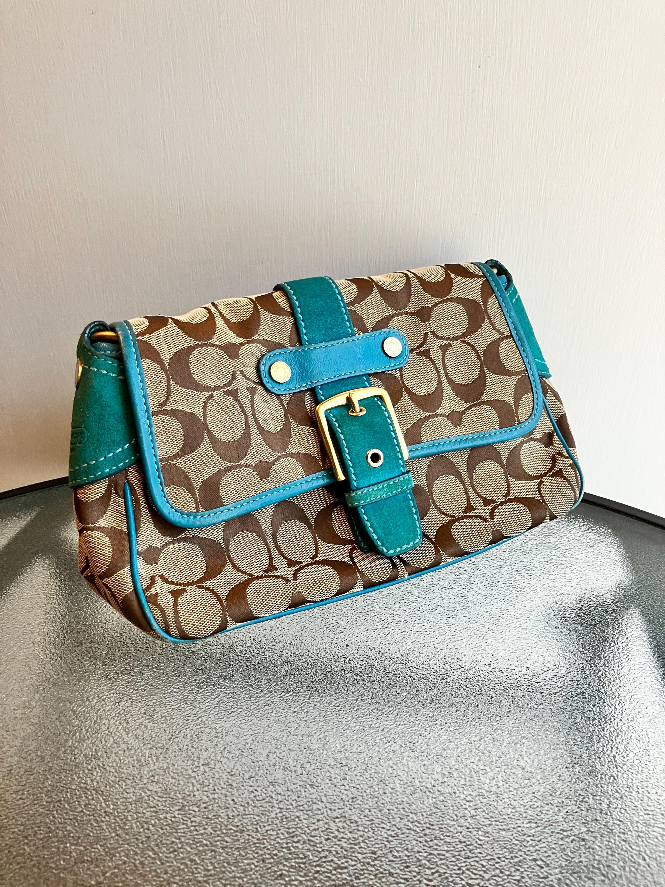 Vintage Y2K Coach Signature Canvas Shoulder Bag 1482 Teal Hobo - Etsy