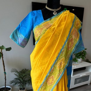 Size 36-42 inches fully stitched blouse | Handwoven silk cotton saree with ikkat border | sico sarees online shopping usa | ikkat sarees