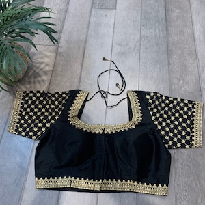 Front Open Raw Silk Blouse with Maggam Work and Dori
