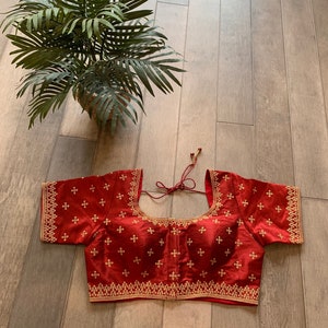 Front Open Raw Silk Blouse with Maggam Work and Dori