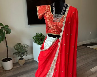 Size 36 fully stitched blouse: Banarasi Silk Lehenga with pearl work bordered full size dupatta | party wear lehenga choli online shopping