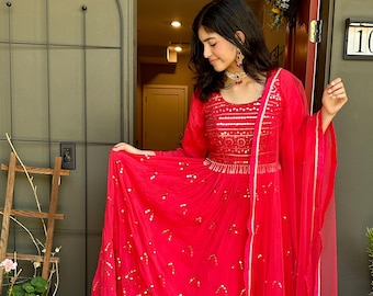 Size XS/S (34-36 inches) : Sequin work and embroidered gowns with excellent flair | ethnic gowns online shopping usa | wedding gowns online