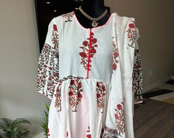 Size L - Pure, premium cotton anarkali set with gorgeous block prints | anarkali kurtis online shopping usa | cotton anarkali kurti sets