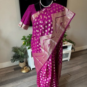 Size 36-44 stitched blouse | Magenta and gold mixed silk saree online shopping usa | golden saree | temple border sarees online | ethnic