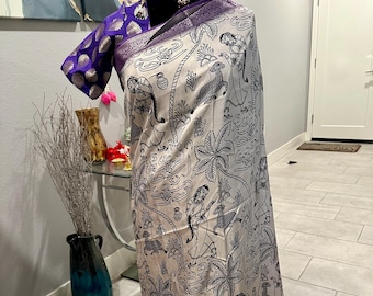 Size 40 optional stitched blouse | Semi silk kalamkari saree with zari woven border | kalamkari silk sarees online shopping usa | ethnic