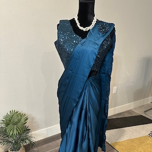 Size 36 inches stitched blouse | Prestitched 1 minute saree with sequin work blouse | party wear sarees online shopping usa | 1 min saree