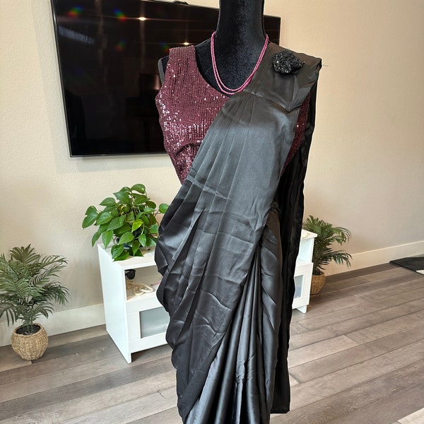 Size 36 inches stitched blouse | Prestitched 1 minute saree with sequin work blouse | party wear sarees online shopping usa | 1 min saree