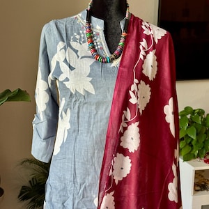 Size M | Jaipur Cotton suit set with floral prints | cotton kurti set online shopping usa | summer kurtis | summer indian dress online