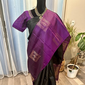 Size 38-44 inches stitched blouse | Silk Mark Certified Kanchi Silk Saree with Big border | Kanjivaram silk saree online  shopping usa