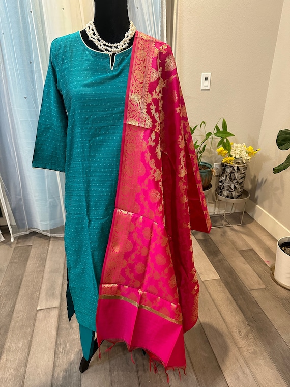 Size M | Blue cotton silk indian salwar suit set | indian suit set online shopping usa | kurti set online | diwali | indian dress