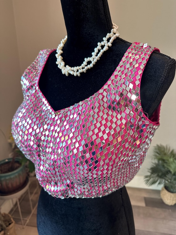 Size 38 | Gorgeous mirror embellished back open blouse | blouses for garba | mirror work choli online shopping usa | pink blouse | ethnic