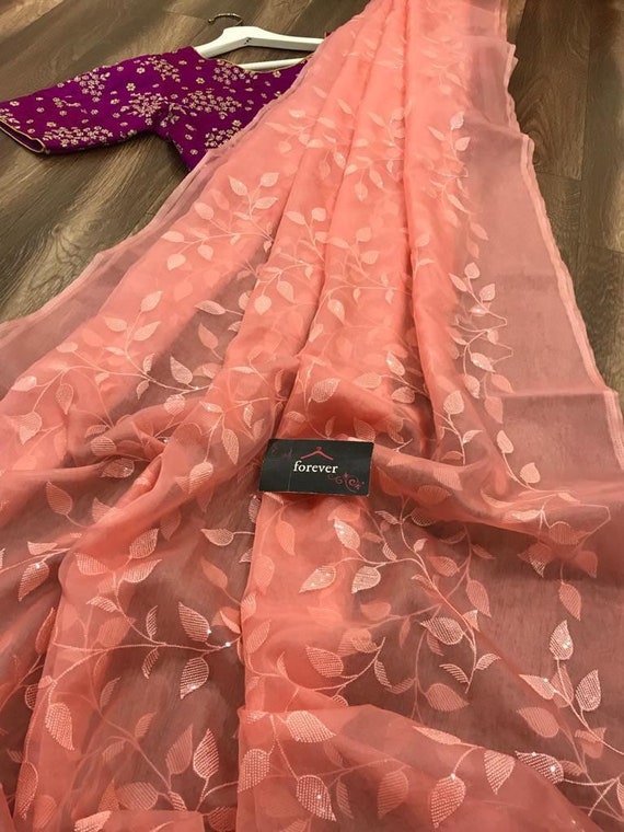 Exclusive Designer Party Wear Saree | organza sarees online shopping usa | sequin work party wear saree online usa | ethnic | favor sarees