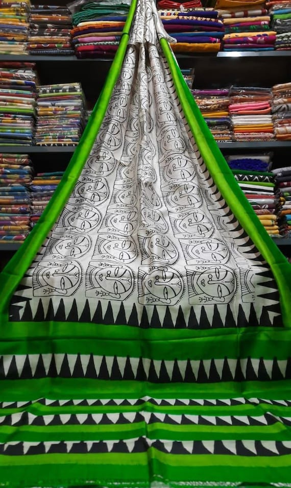 Pure Murshidabad Silk saree with Tribal Art Prints