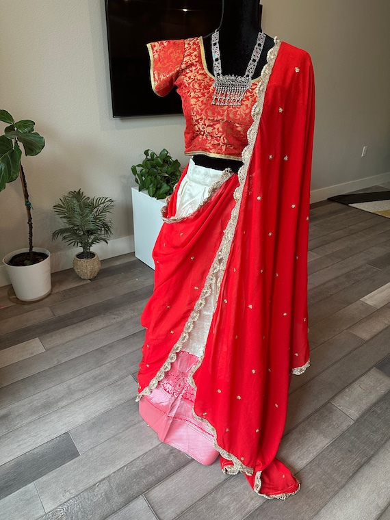 Size 36 fully stitched blouse: Banarasi Silk Lehenga with pearl work bordered full size dupatta | party wear lehenga choli online shopping