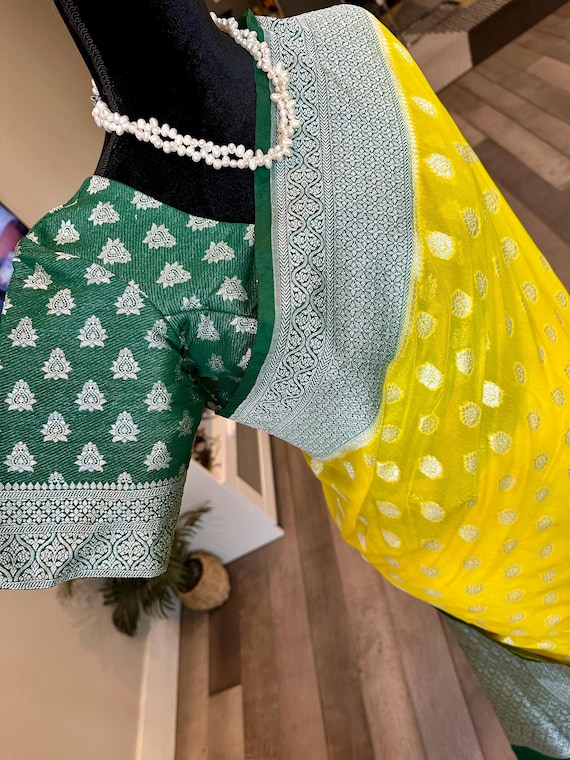 Size 38-46 stitched blouse | Lemon yellow soft silk saree with silver zari border | Soft silk sarees online shopping usa | pattu sarees usa