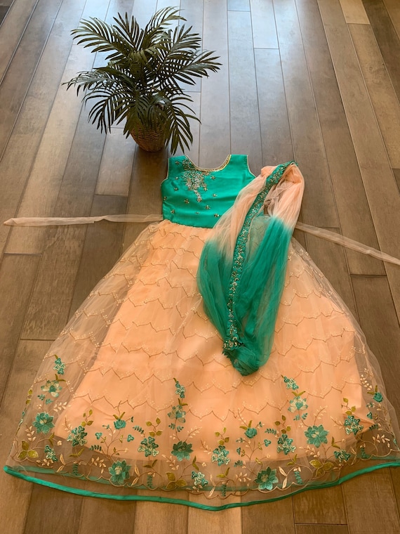 Exquisite Kids Gown in Soft Netted Embroidery