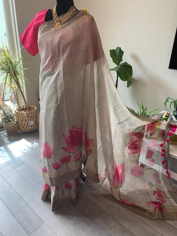 40-44 size adjustable optional fully stitched blouse | Silk mark certified tussar silk saree | tussar silk sarees online | tussar sarees