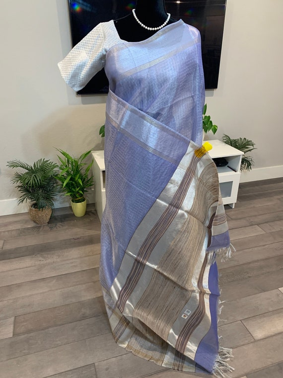 38 size optional fully stitched blouse | Silk Mark Certified Pure Tussar Tissue Silk Saree | tussar silk sarees | tussar sarees online