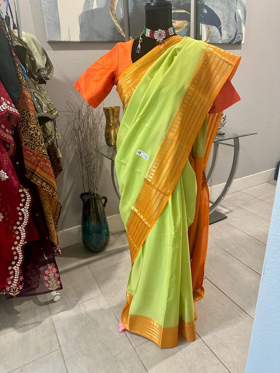 Size 36-38 optional blouse | Pure, silk mark certified Mysore silk saree | Green pattu saree | ethnic silk sarees online usa | mysore pattu