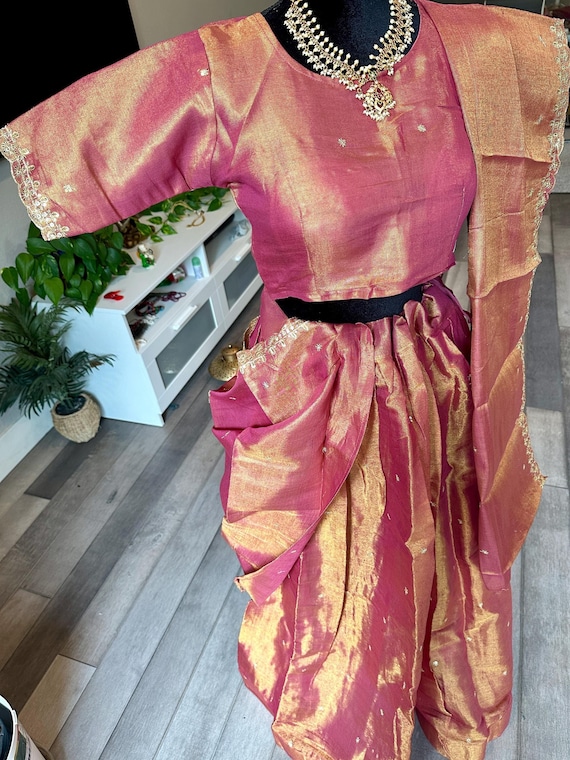 Size S-M | Fully stitched lehenga choli/half saree set online shopping USA| Shimmer tissue silk cotton lehenga choli in dual tone | ethnic