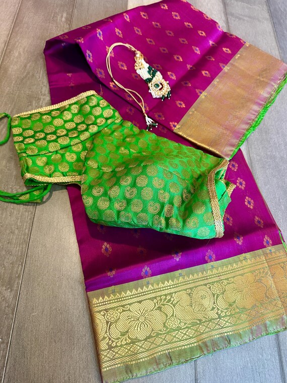Size 36-38 optional stitched blouse | Pure Uppada silk saree in festive shades | Pure uppada pattu saree online shopping usa | Uppada pure