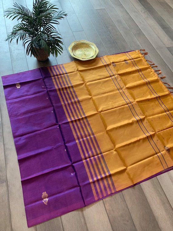 Gorgeous color contrasting Banana/Vegan Silk Saree