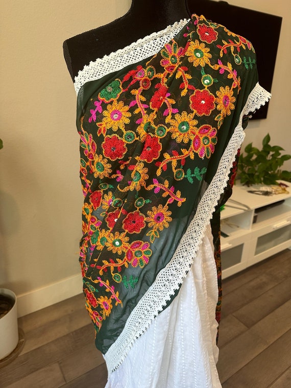 Hakoba saree with embroidered pallu | half n half saree | sequin saree | embroidery saree | ethnic sarees online shopping usa | navratri