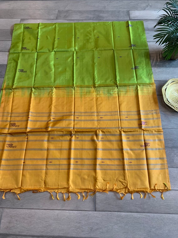 Gorgeous color contrasting Banana/Vegan Silk Saree