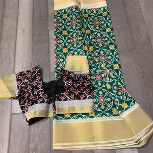 Fully Stitched Blouse - Ready to wear Designer Ikkat Patola mixed Silk Saree